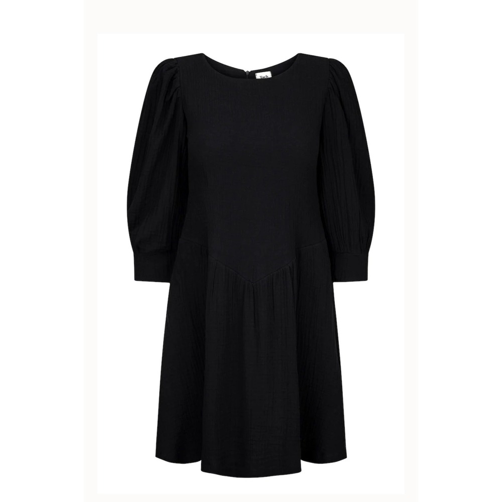 Tach Clothing Anker Muslin Dress Black 100% Cotton Puff Sleeve Size M